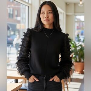 Sioni Milano Black Ruffle Sleeve Knit Top – Size M